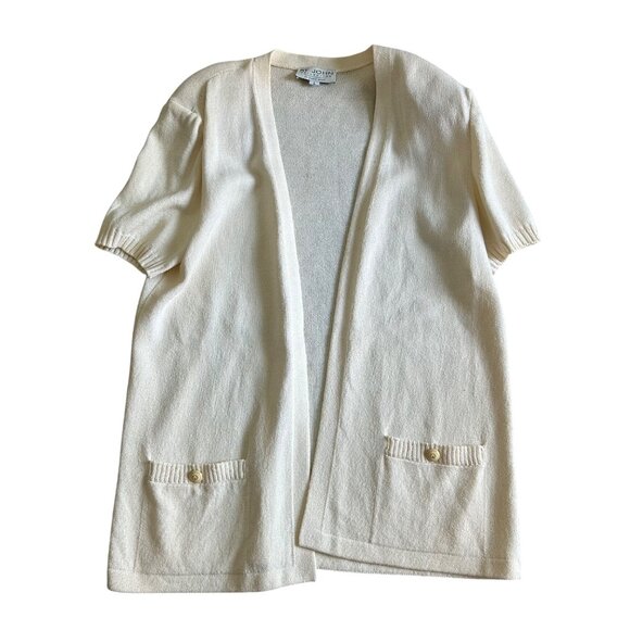 St. John Collection Sz Large Cream Knit Open Front Cardigan With Short Sleeves - Picture 1 of 11